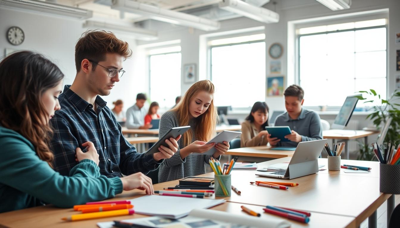 Student using learning strategies while studying