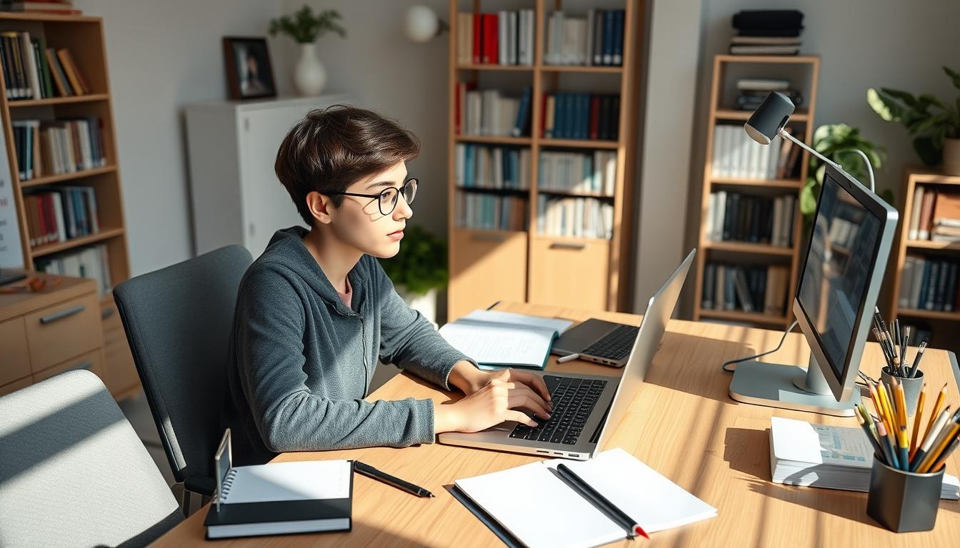 Student using a study guide to organize academic notes